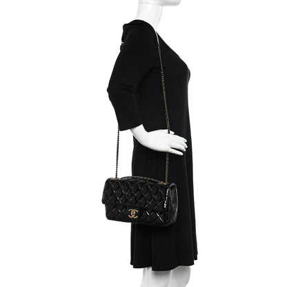 Chanel Patent Goatskin Quilted Medium CC Eyelet Flap Black 2 of 13