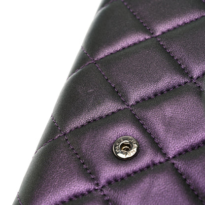 Chanel Iridescent Lambskin Quilted Large Gusset Flap Wallet Purple 15 of 16