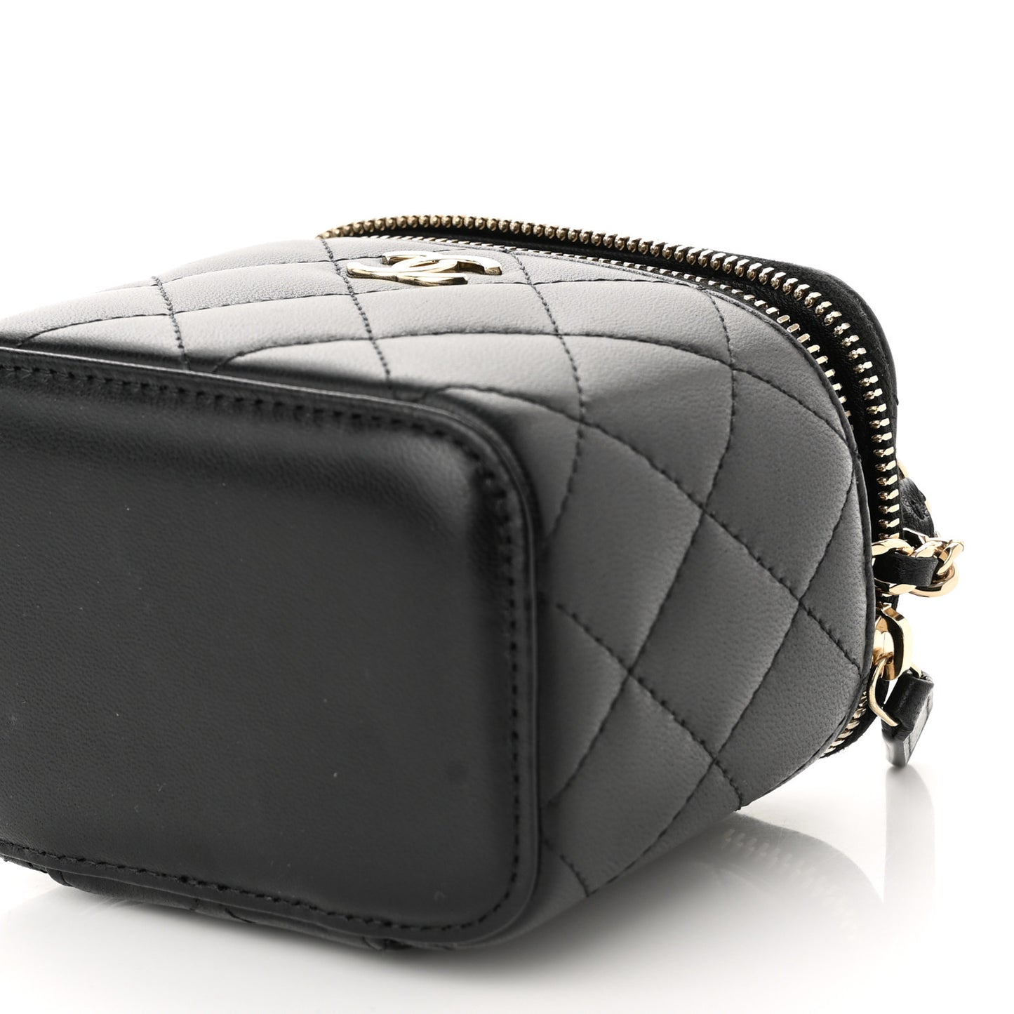 Lambskin Quilted Top Handle Mini Vanity Case With Chain Black