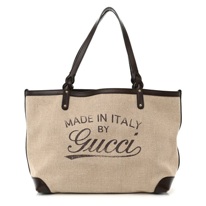 Gucci Linen Canvas Medium Craft Logo Tote Brown 1 of 18