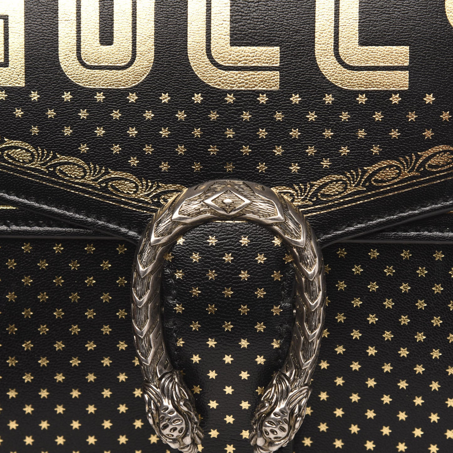 X SEGA Calfskin GUCCY Stars Medium Dionysus Shoulder Bag Black Gold