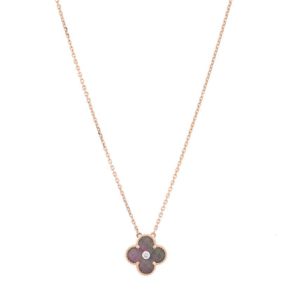 Van Cleef & Arpels 18K Rose Gold Diamond Grey Mother of Pearl Vintage Alhambra Pendant Necklace 1 of 7