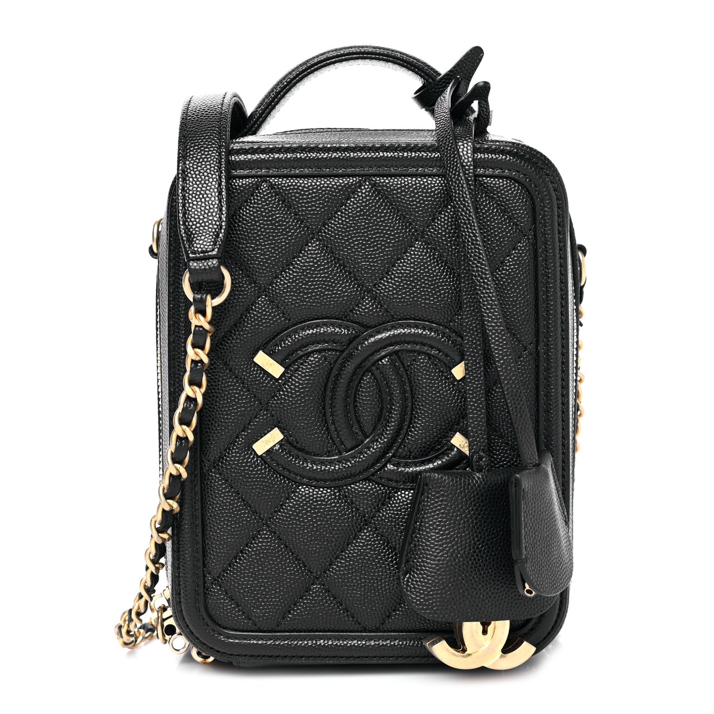 Caviar Quilted CC North South Filigree Vanity Case Black