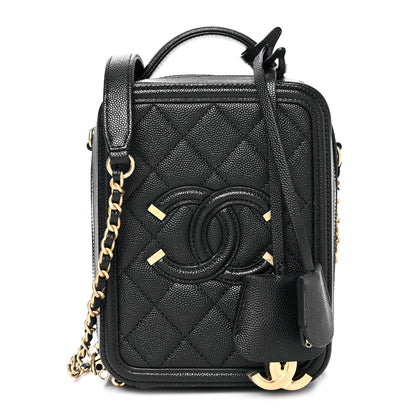 Chanel Caviar Quilted CC North South Filigree Vanity Case Black 1 of 9
