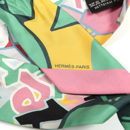 Hermes Silk Graff Graffiti Twilly Menthol Rose Jaune 3 of 4