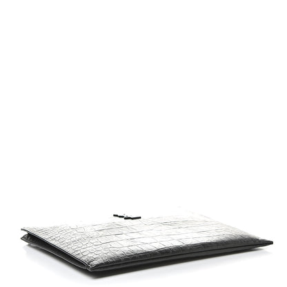 Saint Laurent Calfskin Crocodile Embossed Monogram iPad Case Black 4 of 7