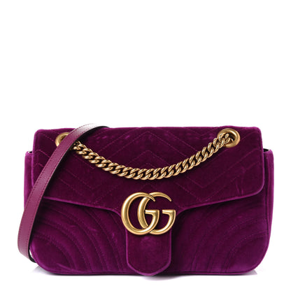 Gucci Velvet Matelasse Small GG Marmont Shoulder Bag Fuchsia Violet Cyclamen 1 of 4