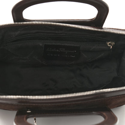 Salvatore Ferragamo Calfskin Calf Hair Mini Top Handle Bag Brown 5 of 9