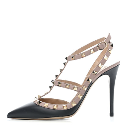Valentino Garavani Nappa Rockstud Ankle Strap Pumps 39 Black Poudre 1 of 7
