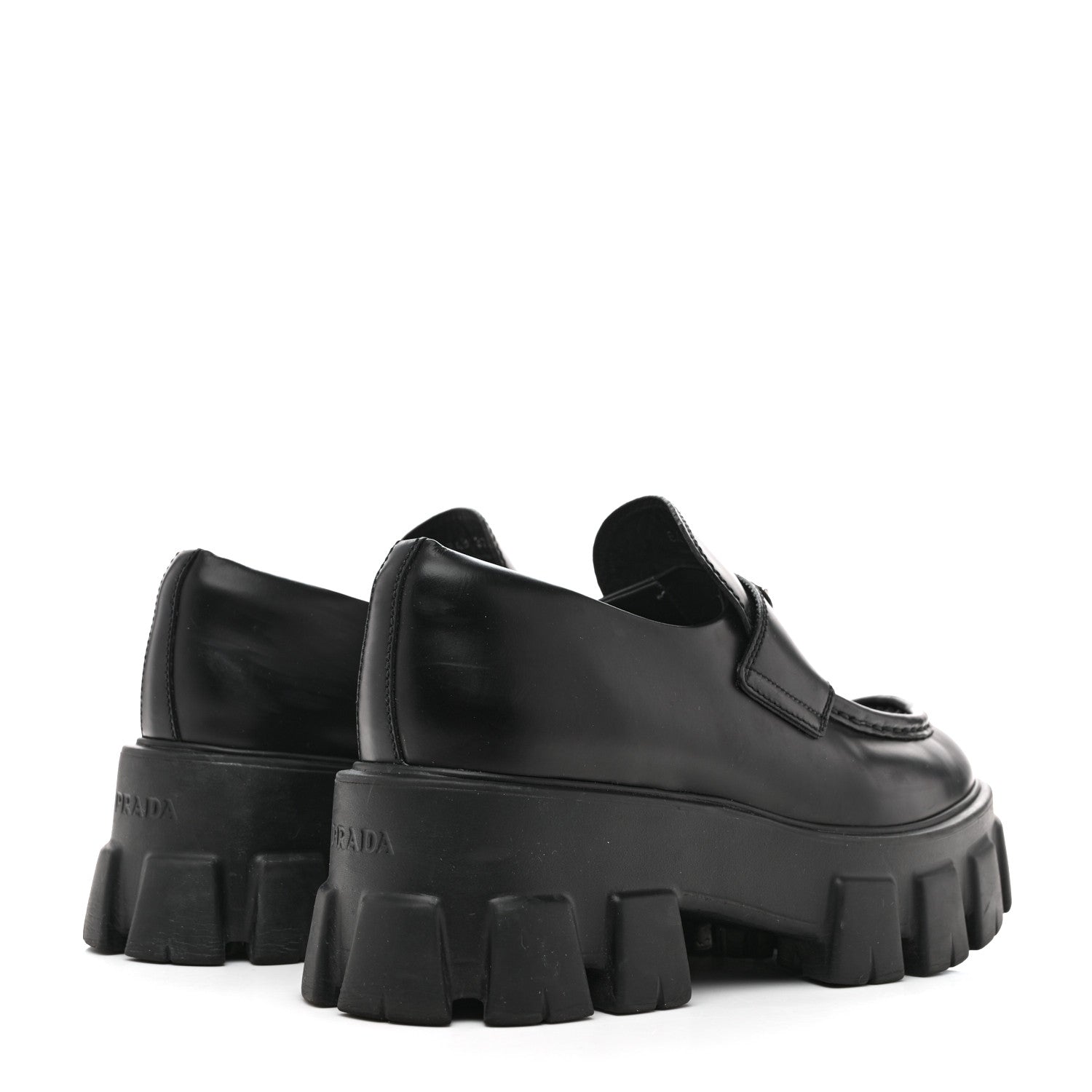 Prada Spazzolato Rois Metal Triangle Logo Monolith 55mm Loafers 38.5 Black 37.5 Black 5 of 11
