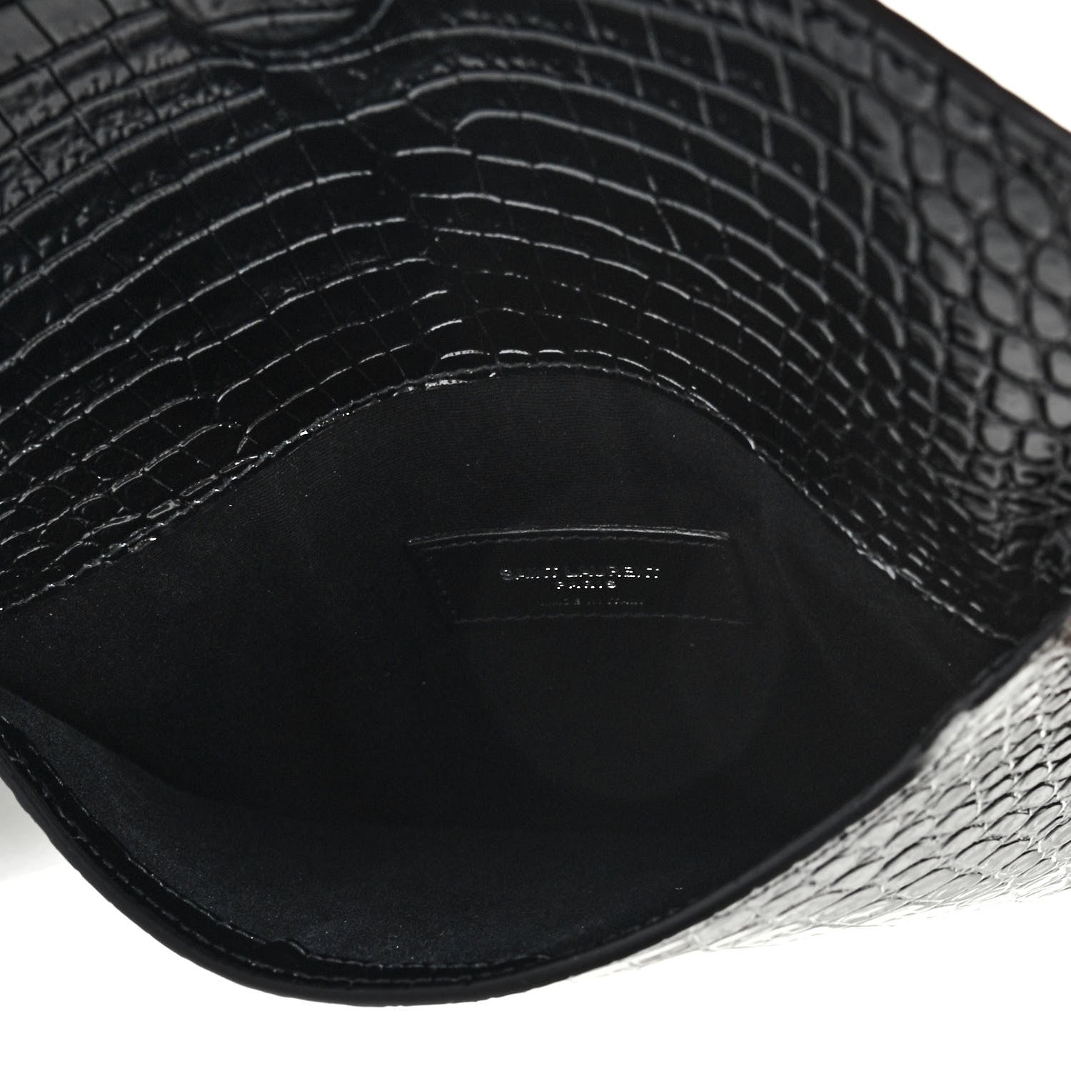 Saint Laurent Calfskin Crocodile Embossed Monogram Uptown Baby Pouch Black 5 of 7