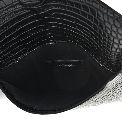 Saint Laurent Calfskin Crocodile Embossed Monogram Uptown Baby Pouch Black 5 of 7