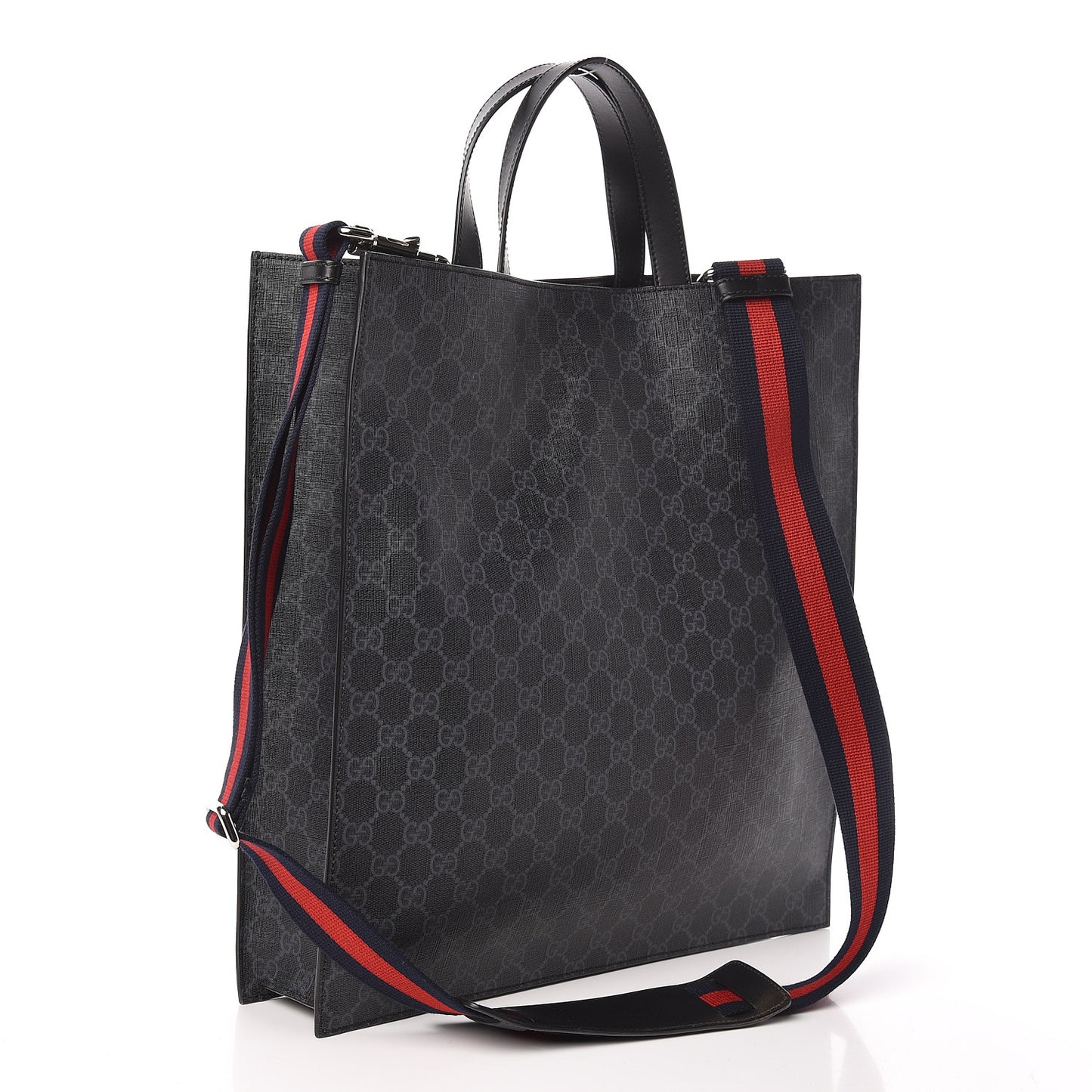 Soft GG Supreme Monogram Appia Calfskin Web Vertical Tote Black