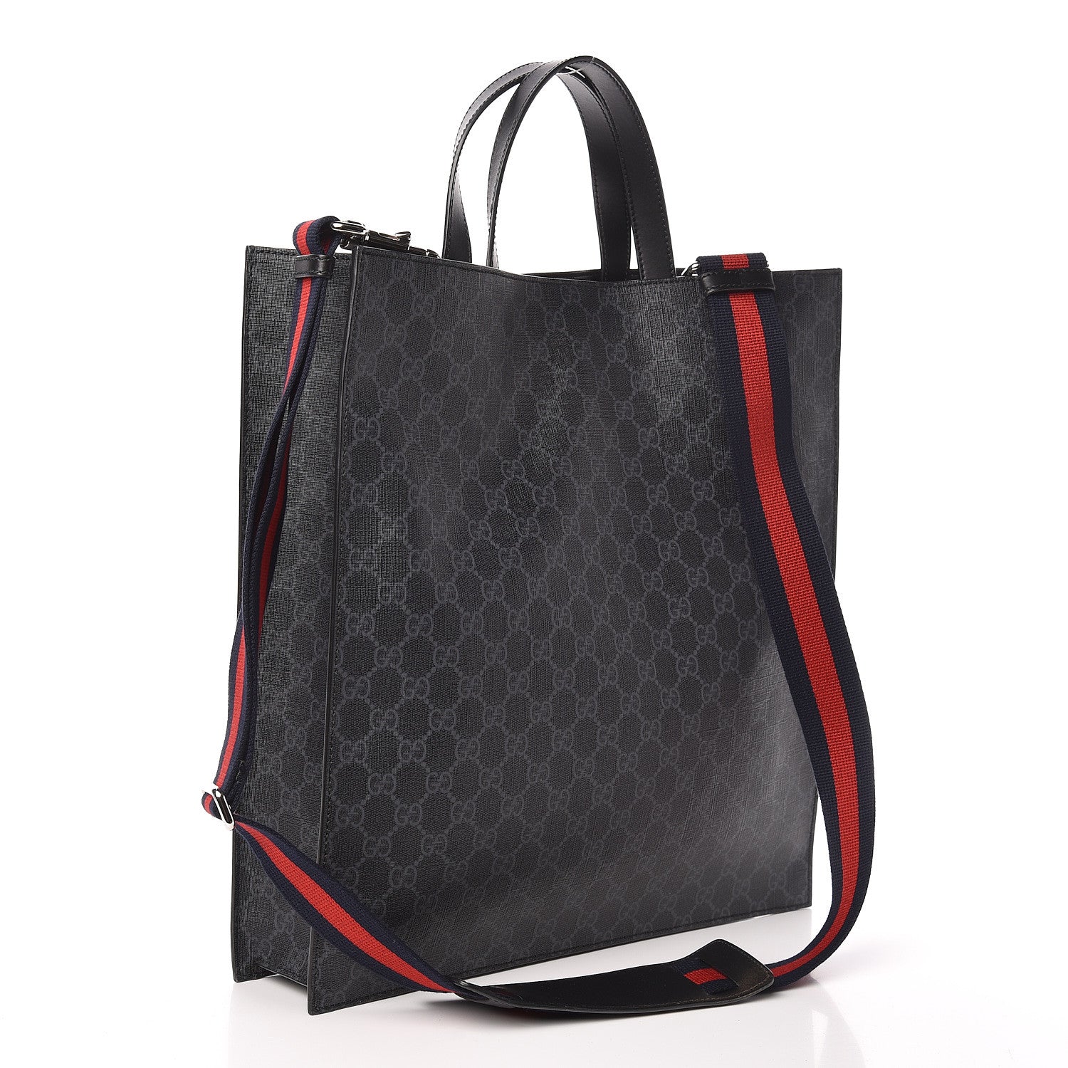 Gucci Soft GG Supreme Monogram Appia Calfskin Web Vertical Tote Black 3 of 10