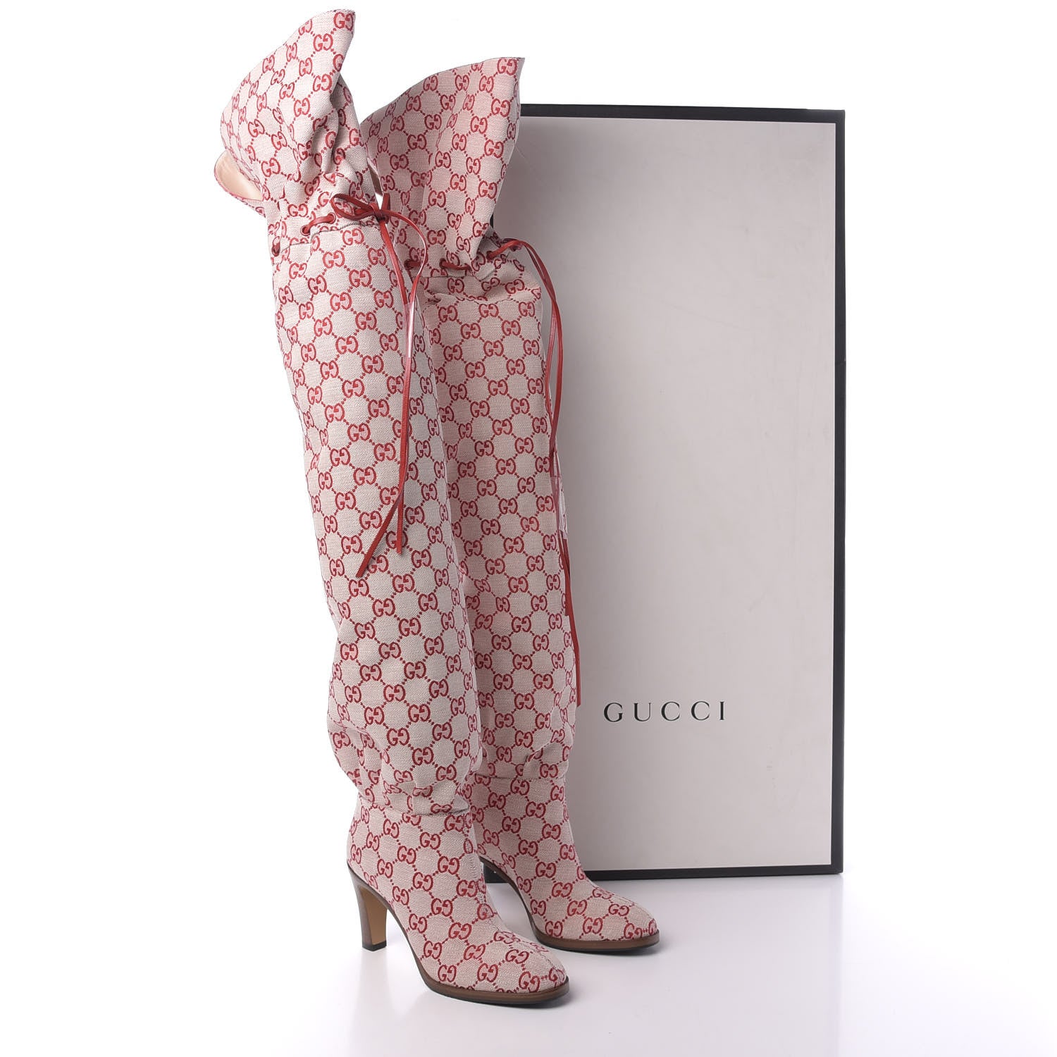 Gucci Monogram Over The Knee Boots 35 Gardenia Hibiscus Red 7 of 7