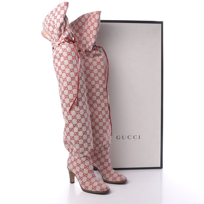 Gucci Monogram Over The Knee Boots 35 Gardenia Hibiscus Red 7 of 7