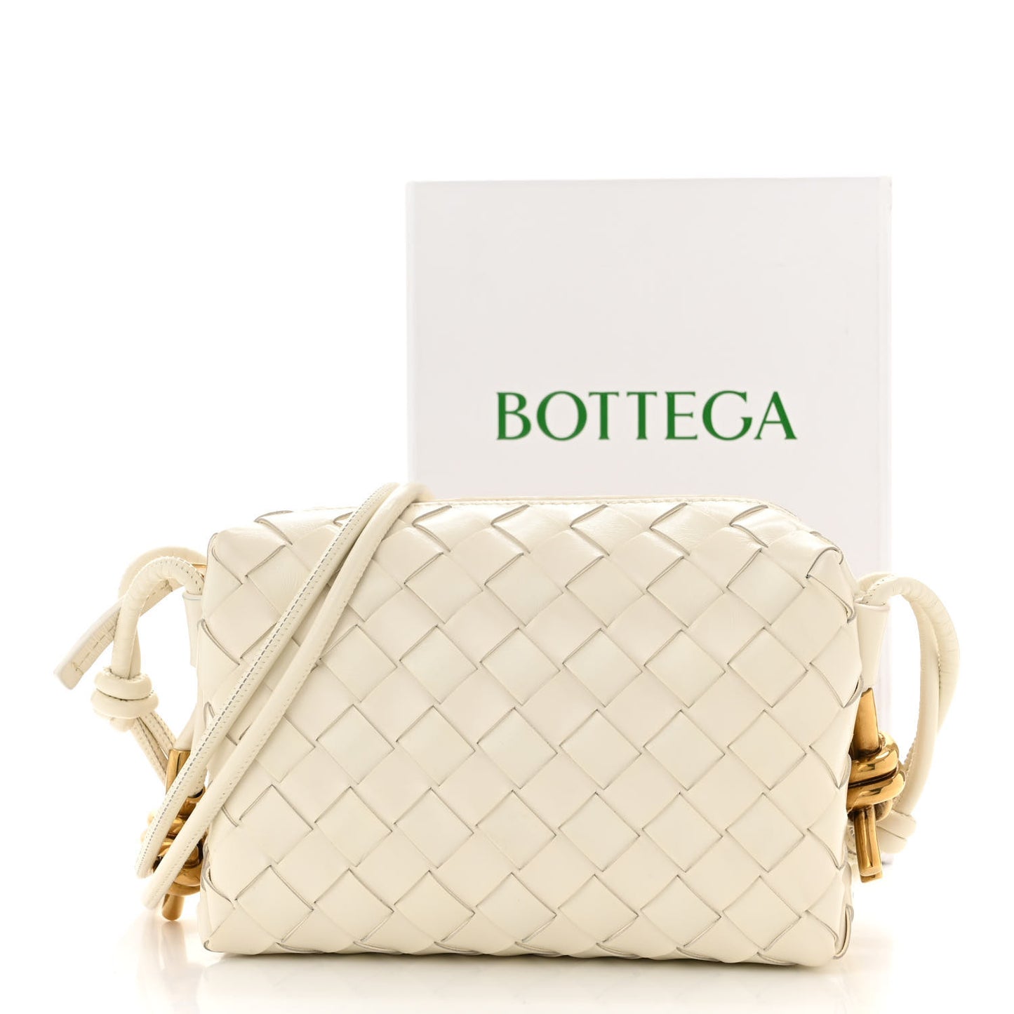 Nappa Intrecciato Metallic Knot Mini Loop Camera Bag Bone