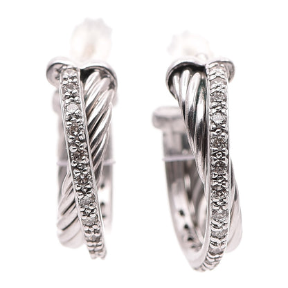 David Yurman Sterling Silver Diamond 18mm Small Crossover Hoop Earrings 5 of 8