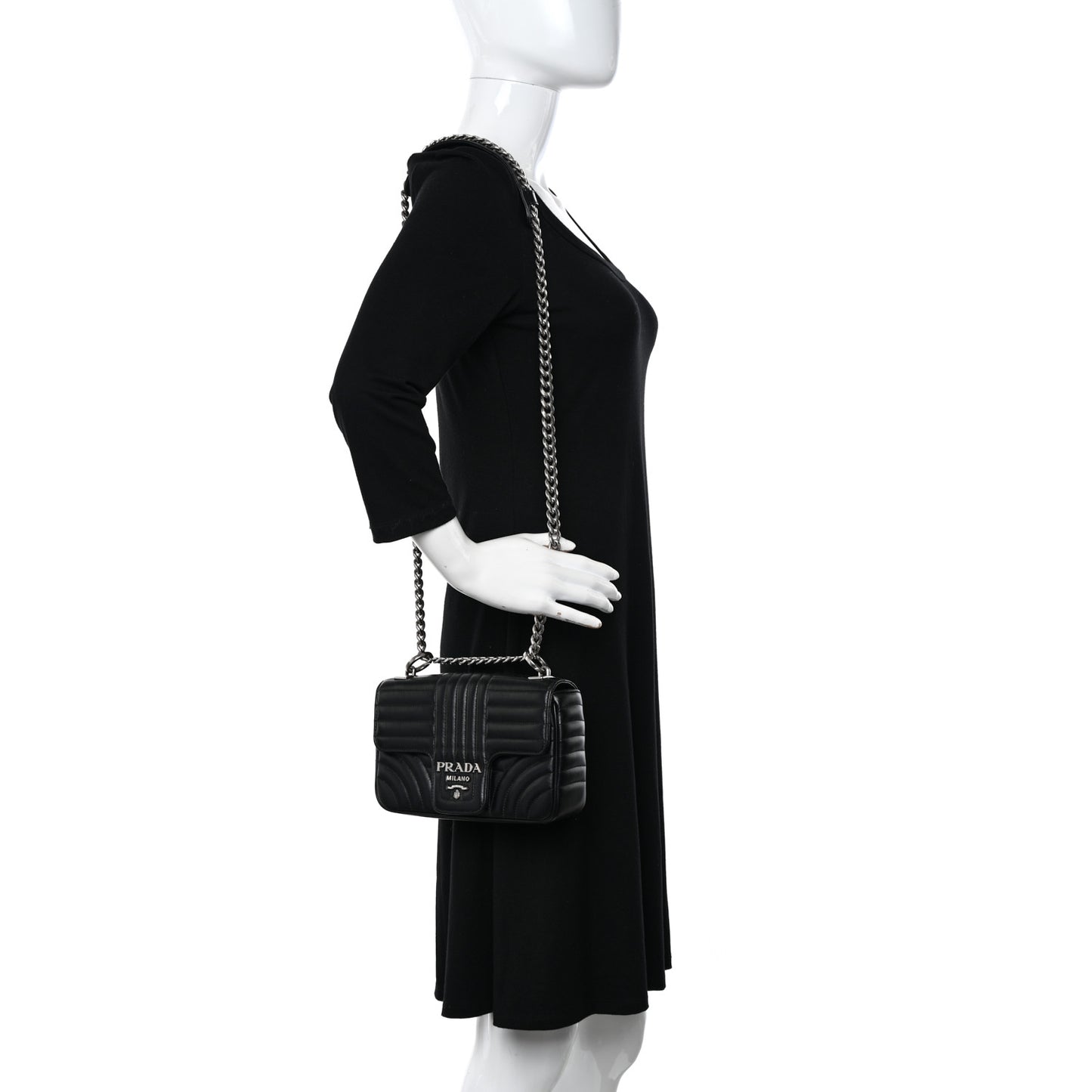 Soft Calfskin Impunture Diagramme Small Chain Flap Shoulder Bag Black