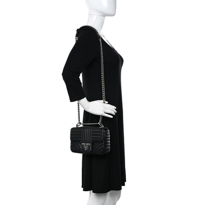 Prada Soft Calfskin Impunture Diagramme Small Chain Flap Shoulder Bag Black 2 of 11