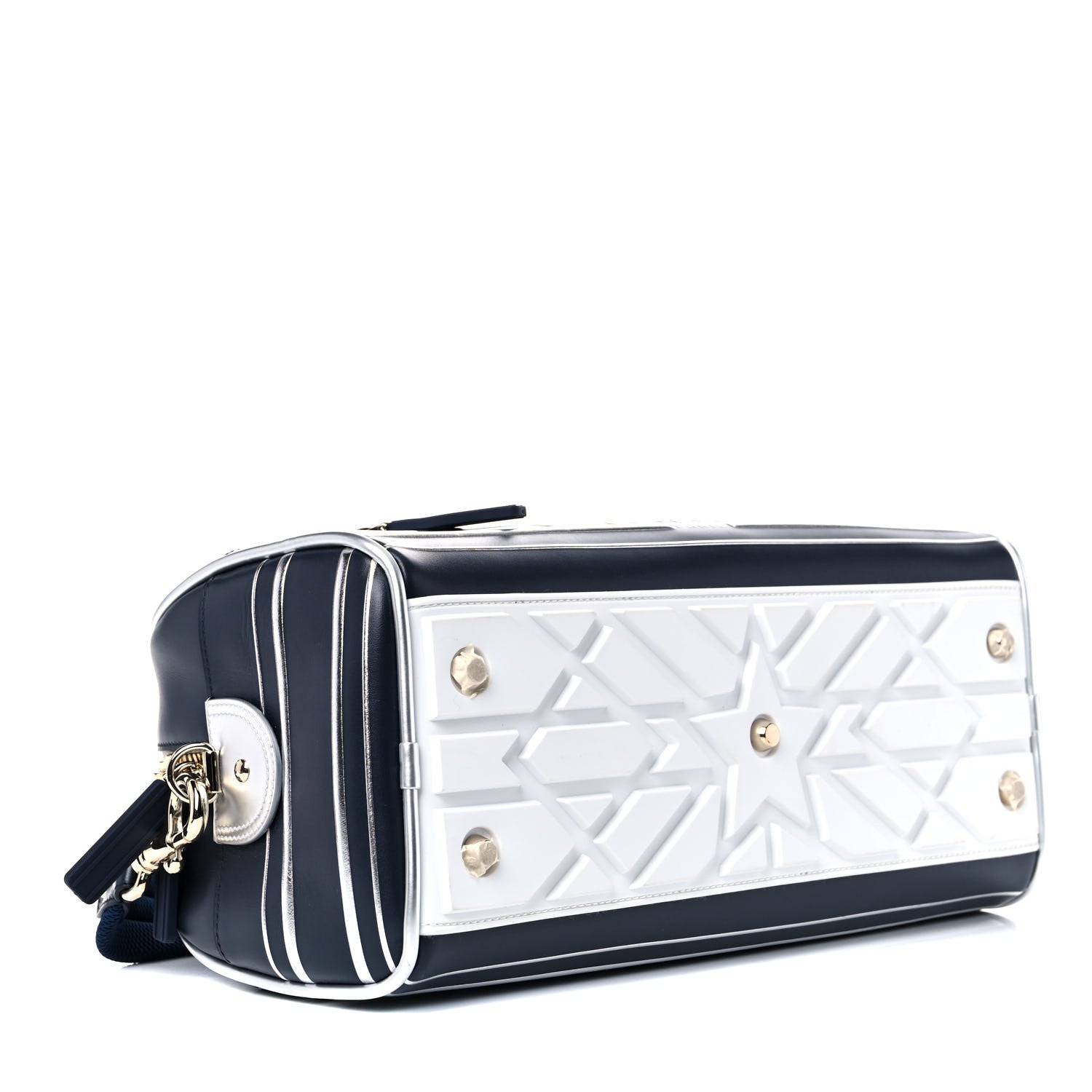Christian Dior Padded Étoile Calfskin Embossed Medium Dior Vibe Zip Bowling Bag Silver Black 4 of 10