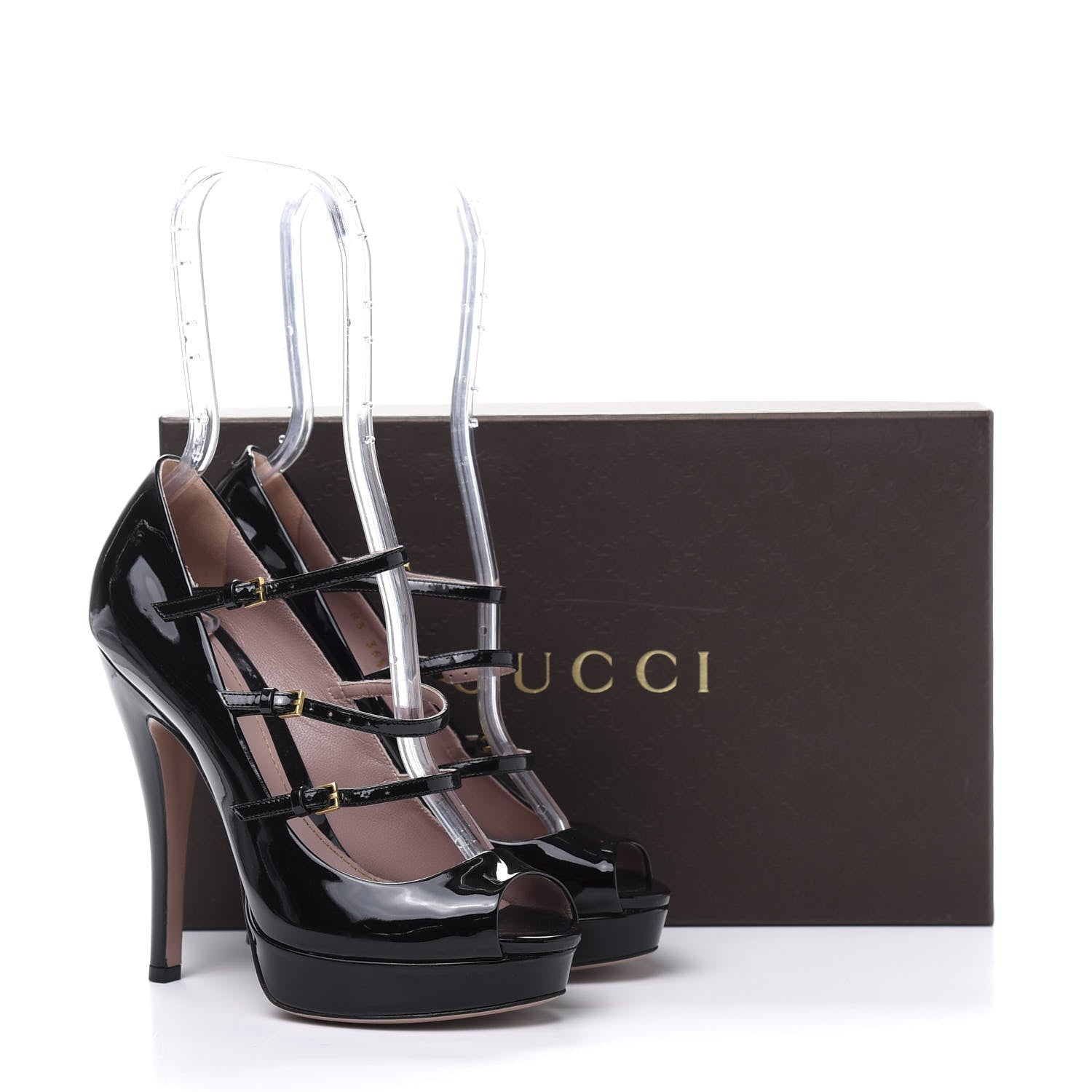 Gucci Vernice Crystal Lisbeth Platform Peep Toe Pumps 36.5 Black 9 of 9