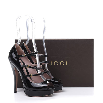 Gucci Vernice Crystal Lisbeth Platform Peep Toe Pumps 36.5 Black 9 of 9