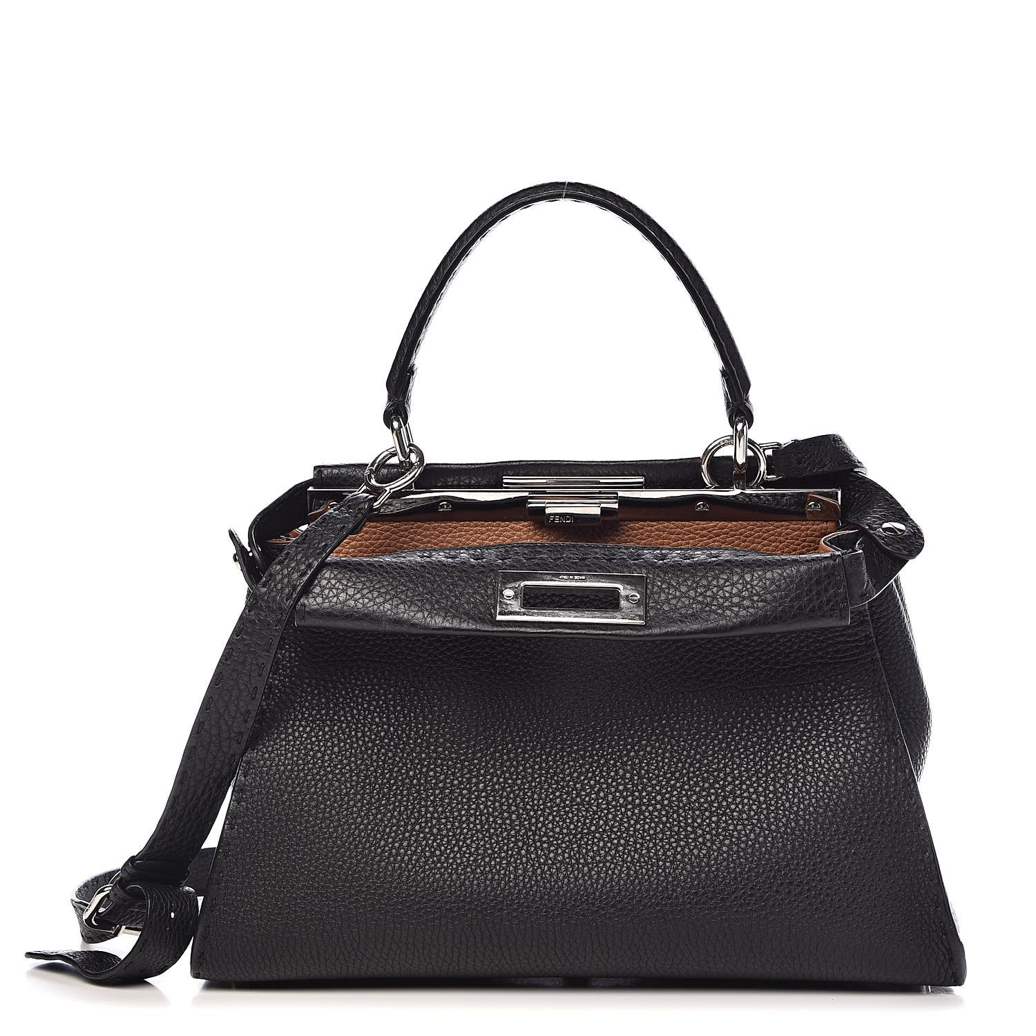 Fendi Cuoio Romano Selleria Bi-Color Medium Peekaboo Iconic Satchel Black Mou 1 of 13