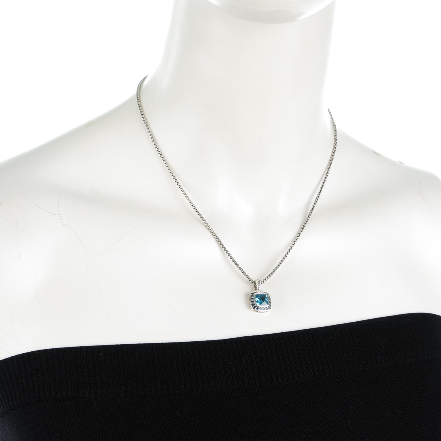 David Yurman Sterling Silver Blue Topaz Sapphire 7mm Petite Cable Candy Pendant Necklace 2 of 5