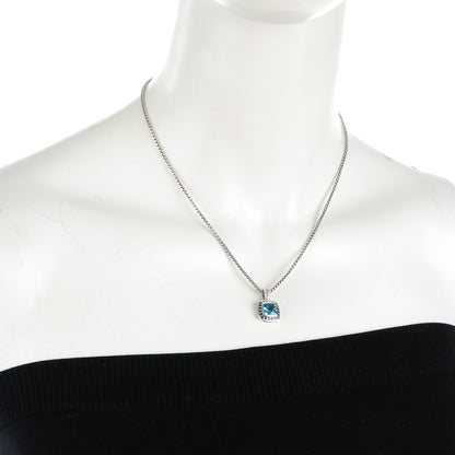 David Yurman Sterling Silver Blue Topaz Sapphire 7mm Petite Cable Candy Pendant Necklace 2 of 5