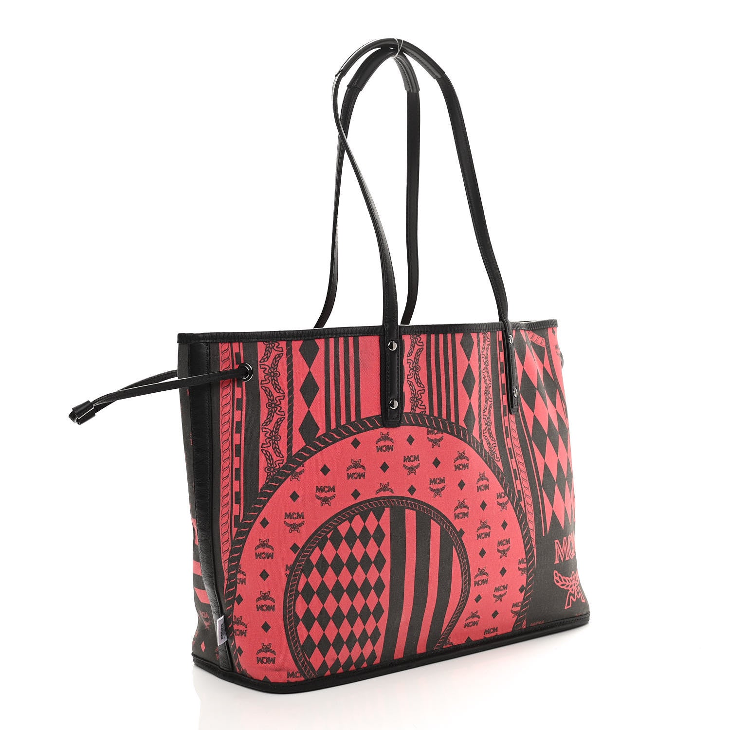 MCM Visetos Medium Project Reversible Shopper Tote Ruby Red Black 5 of 17