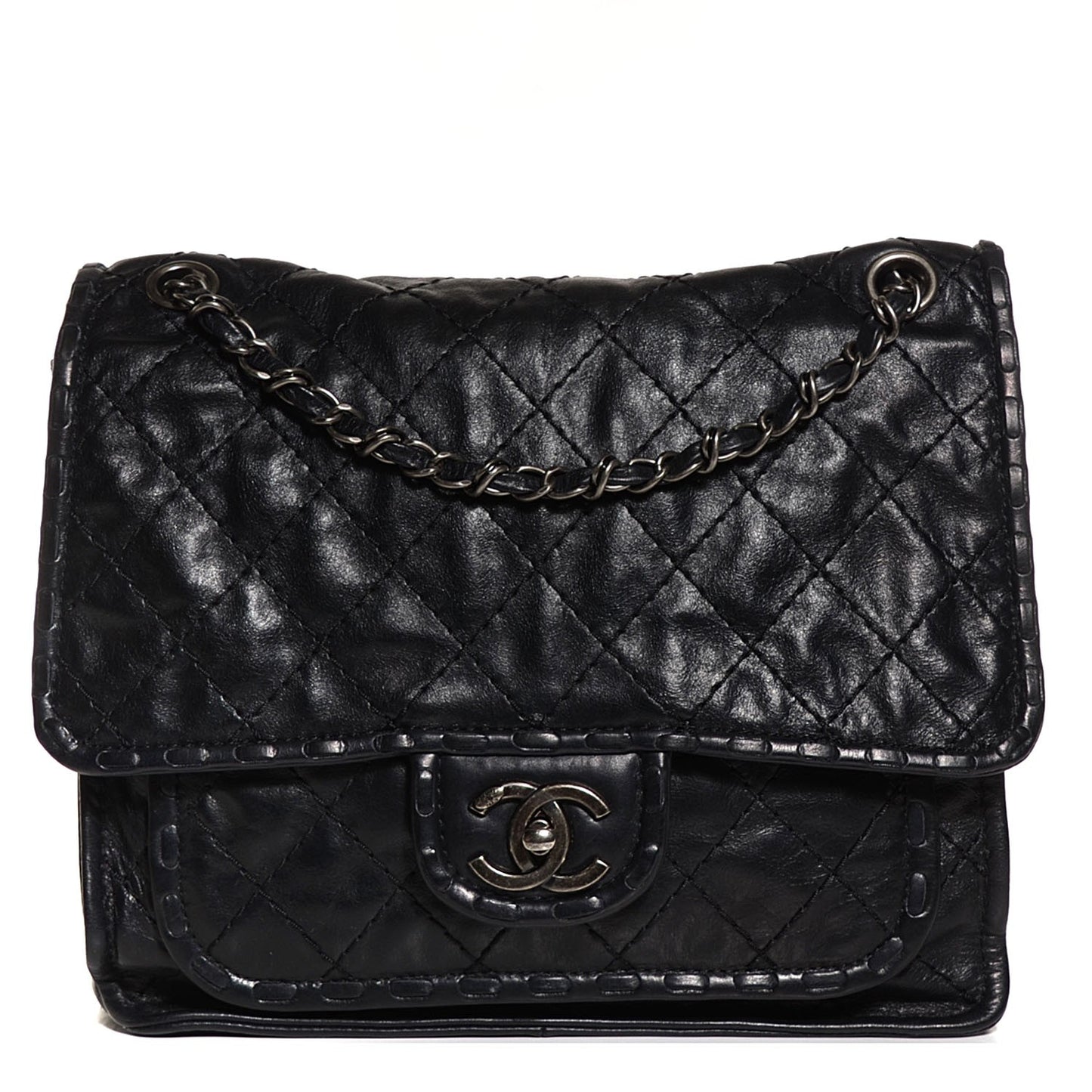 Aged Crumpled Calfskin Small Vintage Flap Black