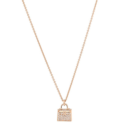 Hermes 18K Rose Gold Diamond Kelly Amulette Pendant Necklace 1 of 5