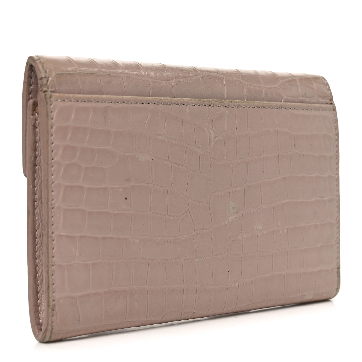 Saint Laurent Calfskin Crocodile Embossed Small Monogram Envelope Wallet Rose Antic 3 of 9