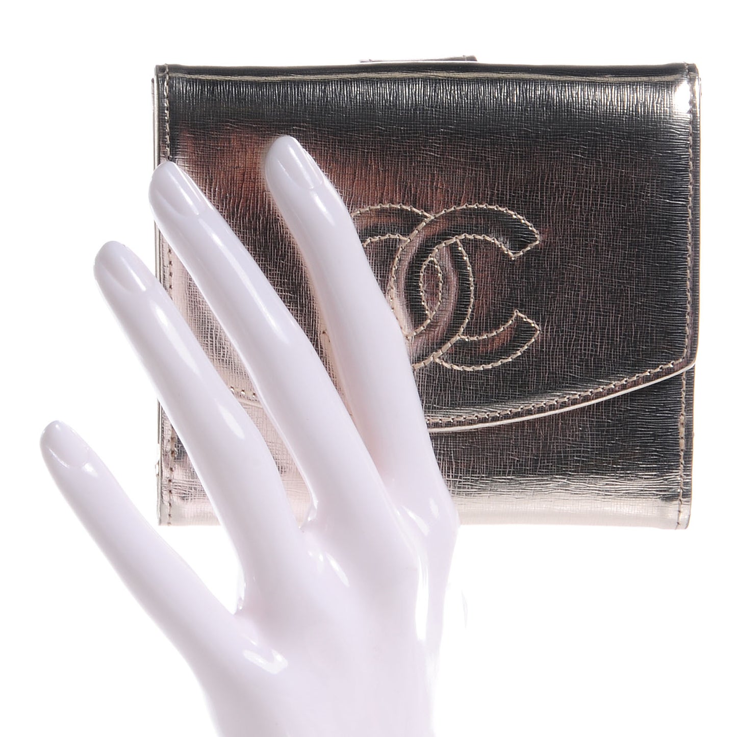 Textured Metallic Calfskin CC French Wallet Gold