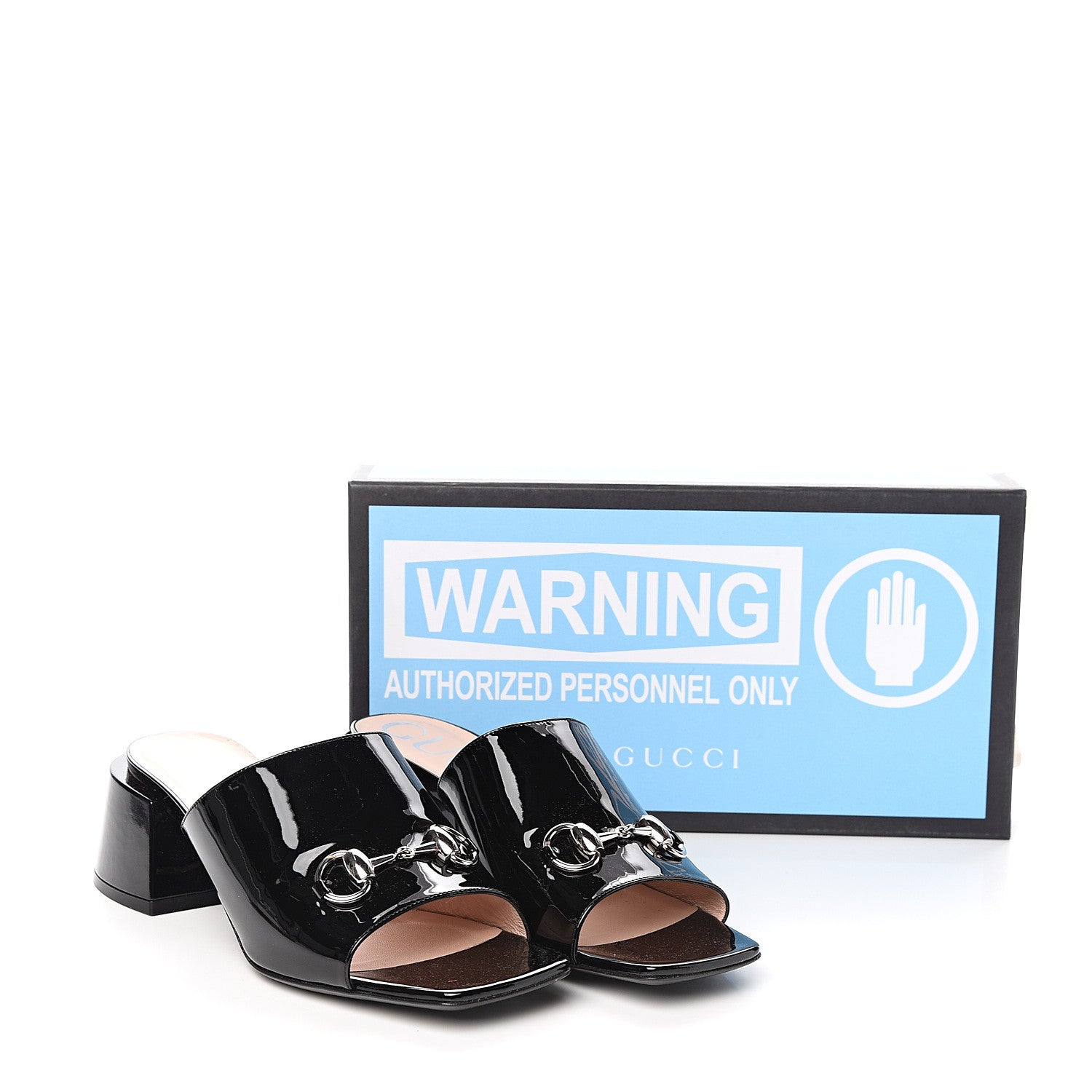 Gucci Patent Lexi Horsebit Mid-Heel Slide Sandals 40 Black 9 of 9