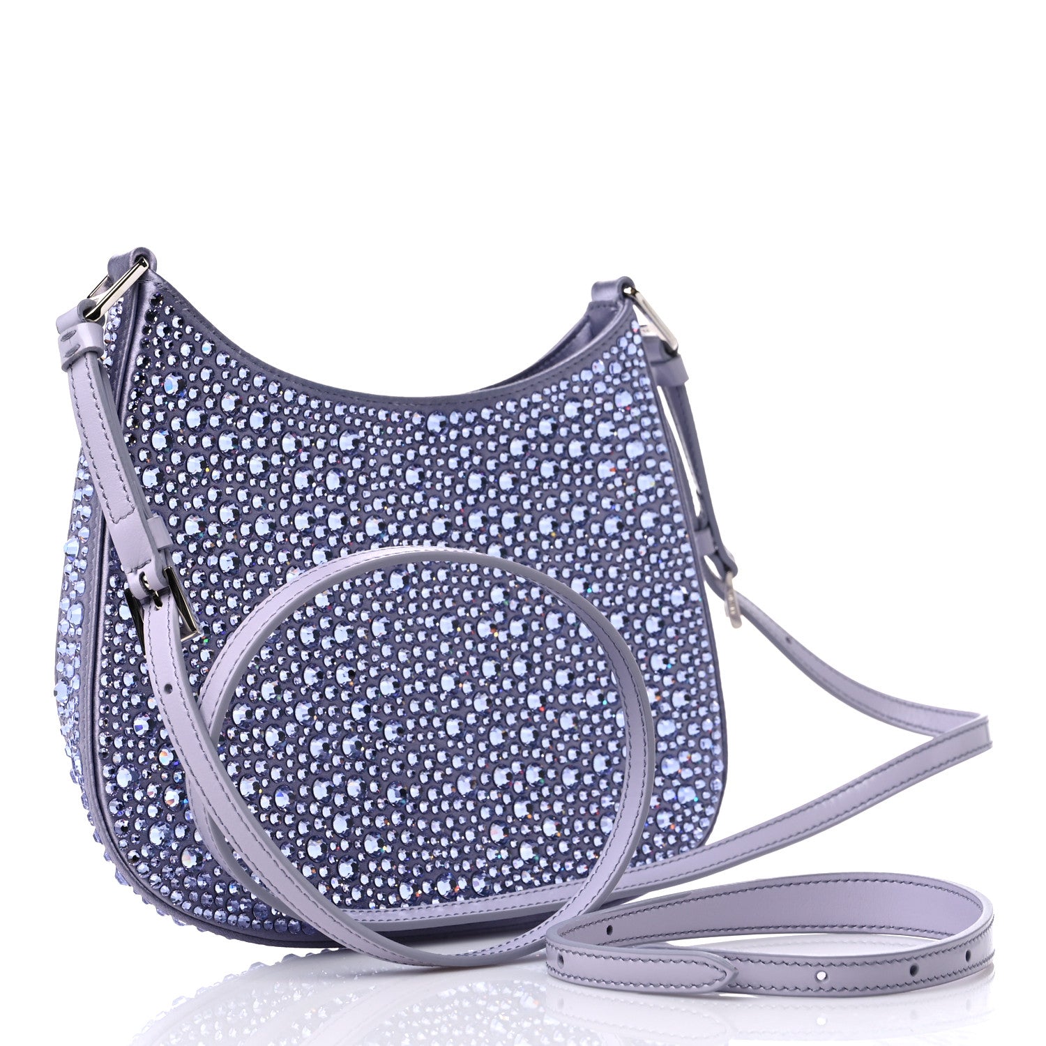 Prada Satin Crystal Cleo Adjustable Strap Shoulder Bag Glicine 2 of 8