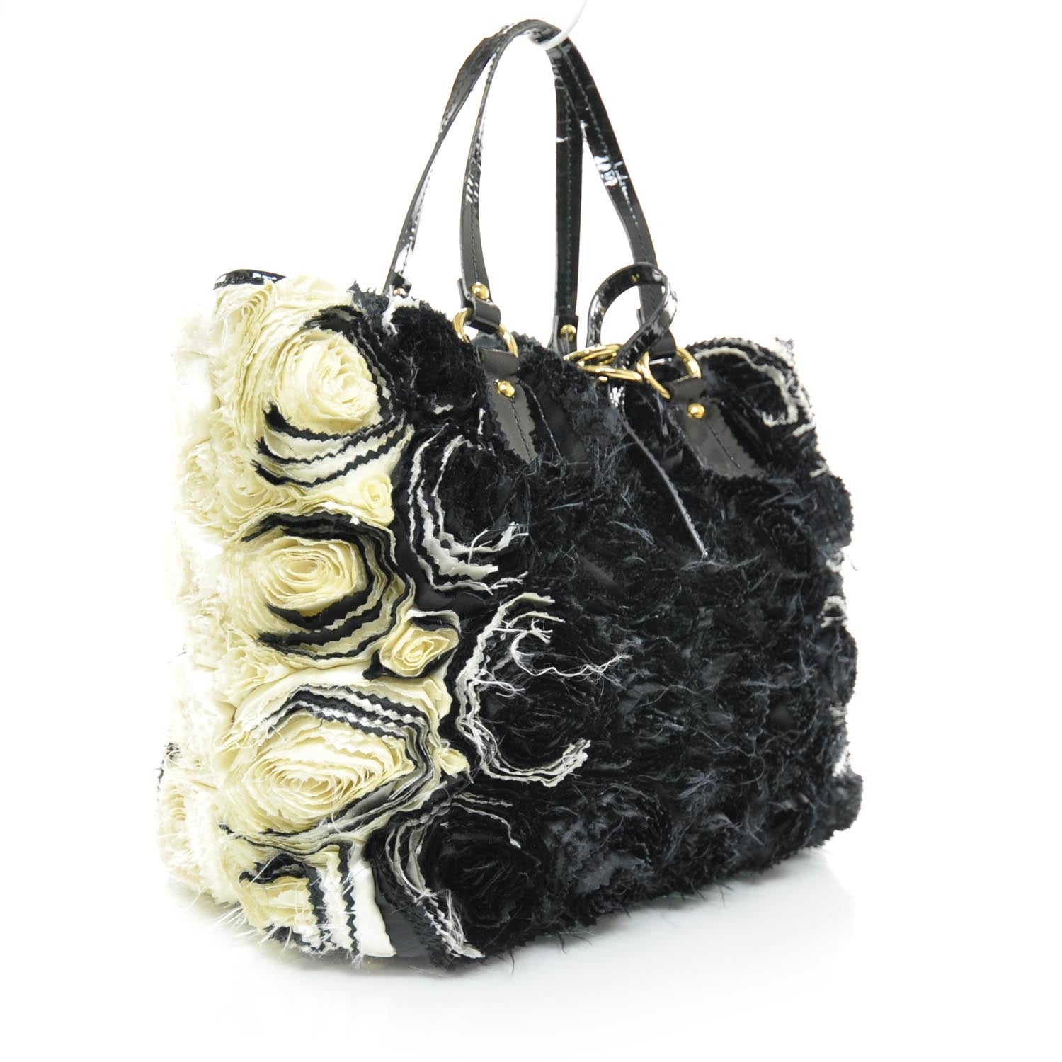 Valentino Garavani Silk Rosier Tote Ivory Black 3 of 8