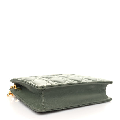 Christian Dior Calfskin Cannage Caro Zipped Pouch With Chain Cedar Green 4 of 10