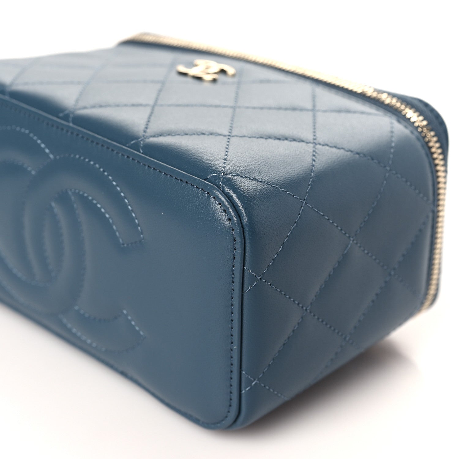Chanel Lambskin Quilted Small Top Handle Vanity Case With Chain Blue 9 of 9