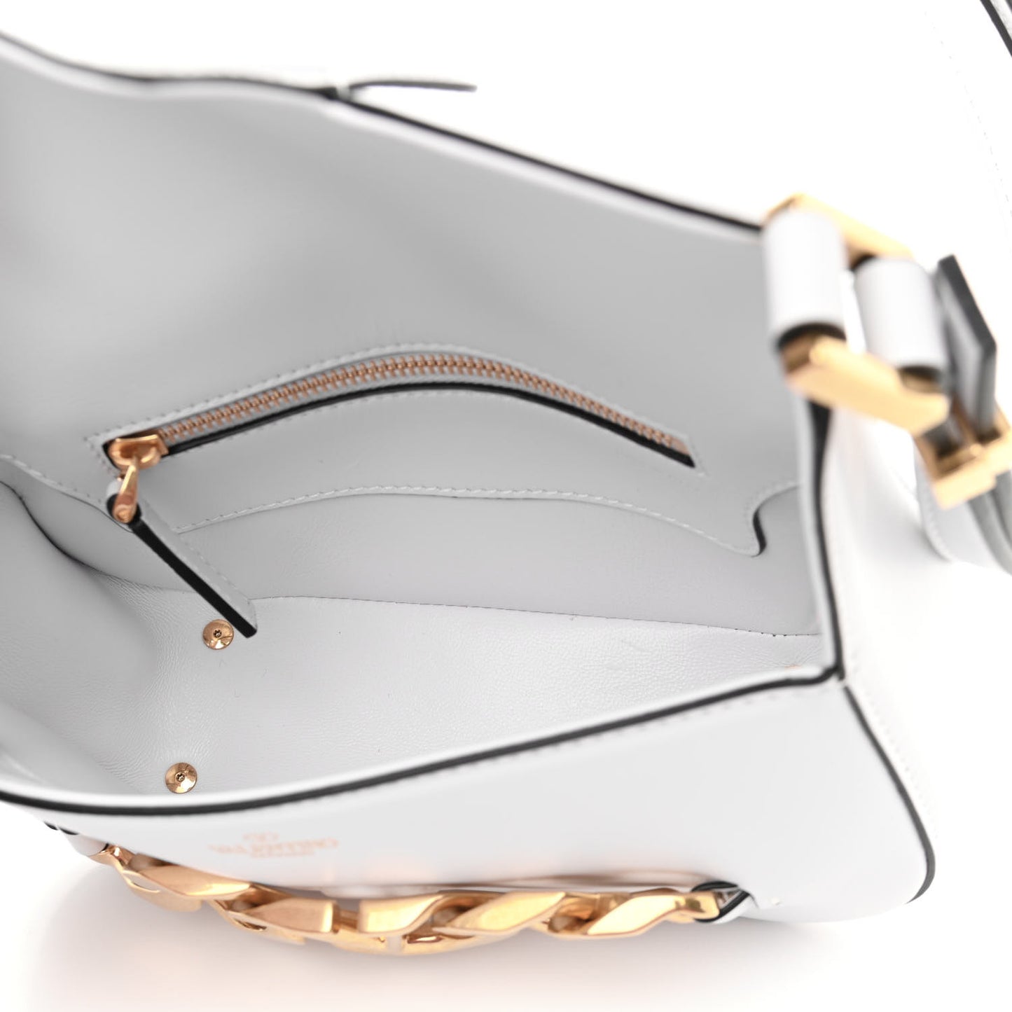 Calfskin Small Vlogo Chain Shoulder Bag Optic White