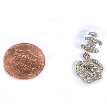 Chanel Crystal CC Camellia Drop Earrings Silver 2 of 4