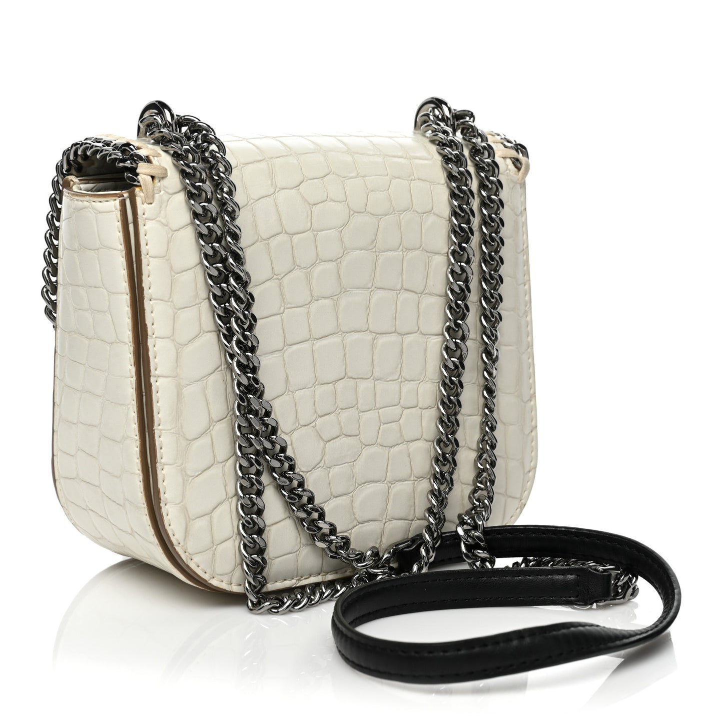 Embossed Crocodile Effect Medium Falabella Box Shoulder Bag Ivory