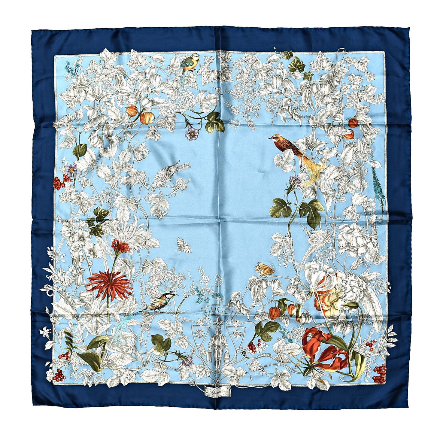 Silk Twill Wondergardenia Square Scarf Bluette