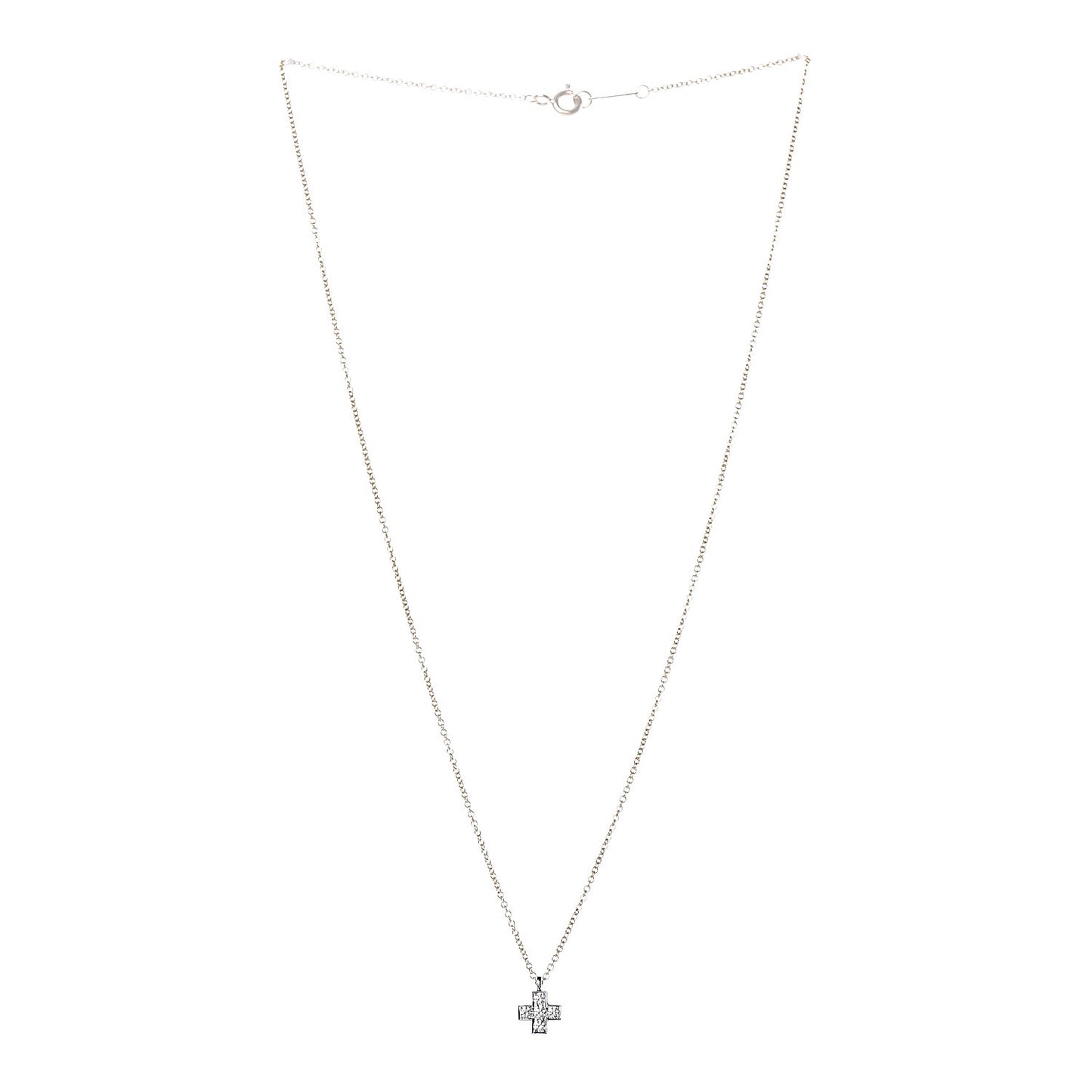 18K Yellow Gold Platinum Diamond Cruciform Cross Pendant Necklace