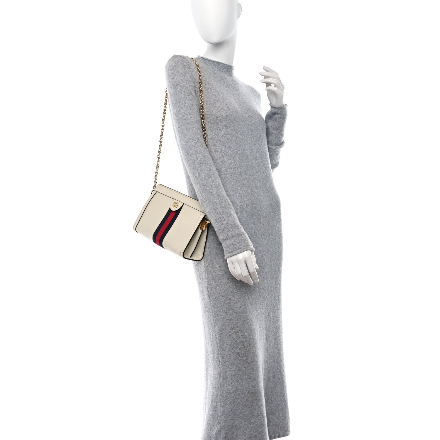 Gucci Textured Calfskin Web Small Ophidia Chain Shoulder Bag Mystic White 2 of 11