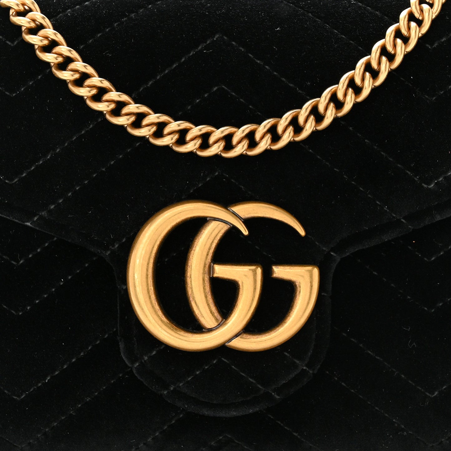 Velvet Matelasse GG Marmont Chain Wallet Black