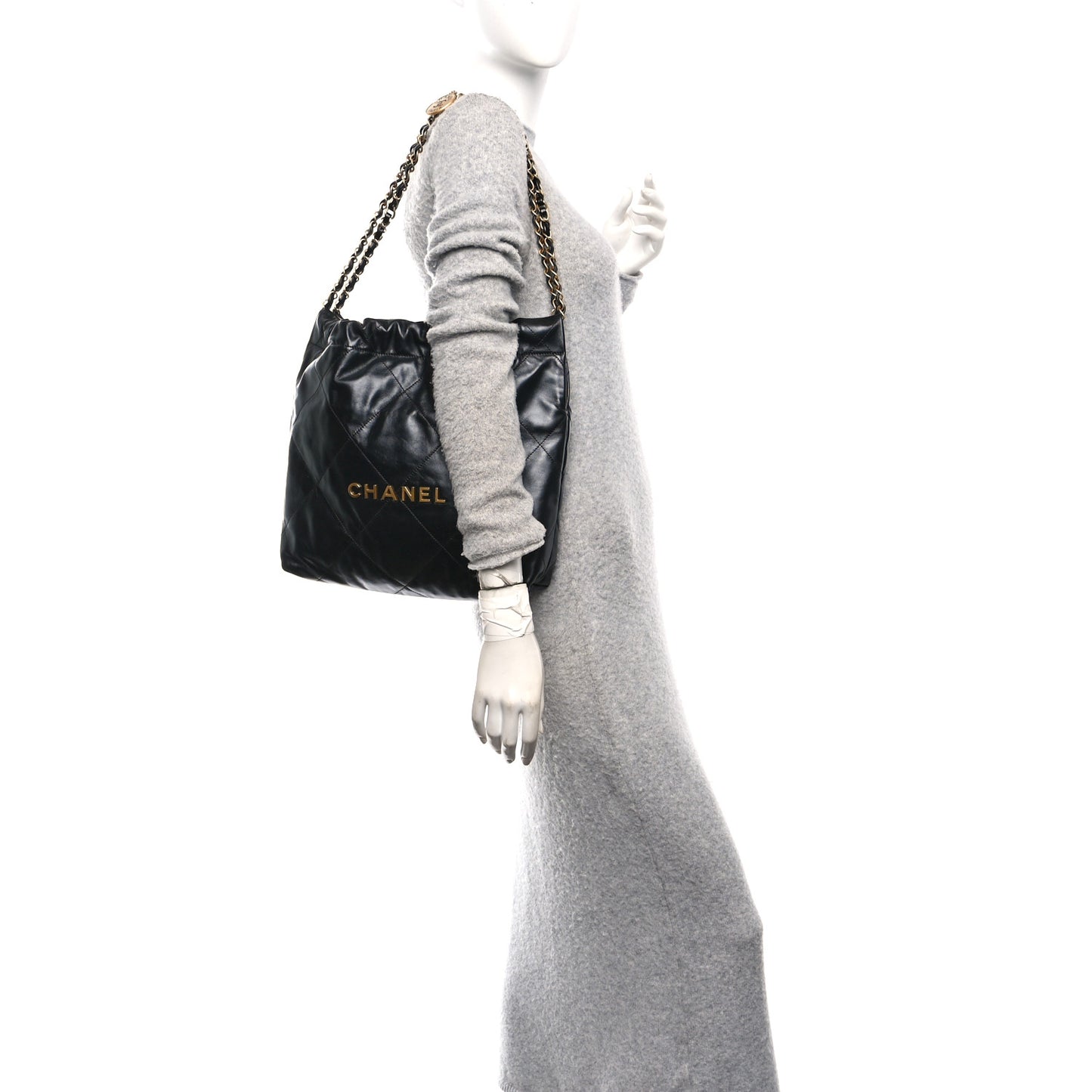Shiny Calfskin Quilted Small Chanel 22 Black