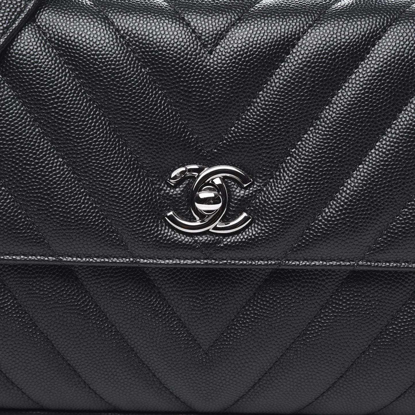 Caviar Chevron Quilted Mini Coco Handle Flap Black