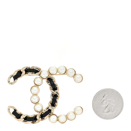 Chanel Lambskin Pearl CC Chain Brooch Black Gold 2 of 4